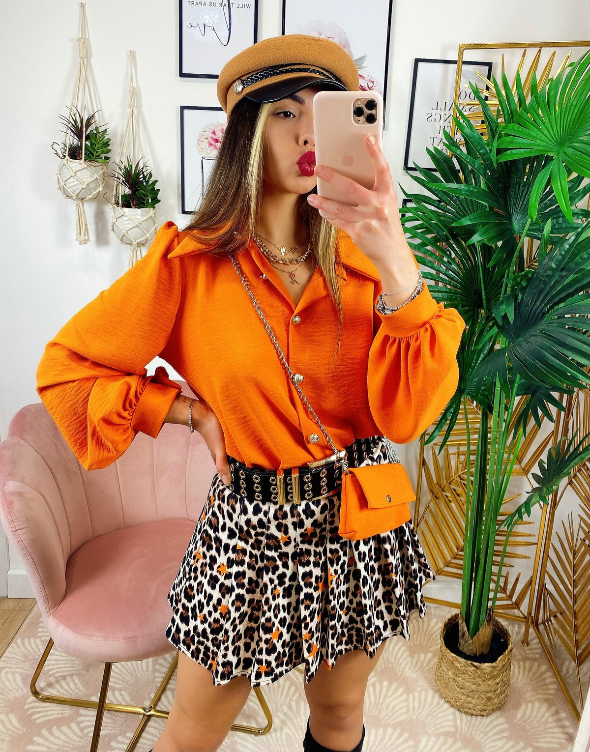 Camicia con bottoni gold arancio