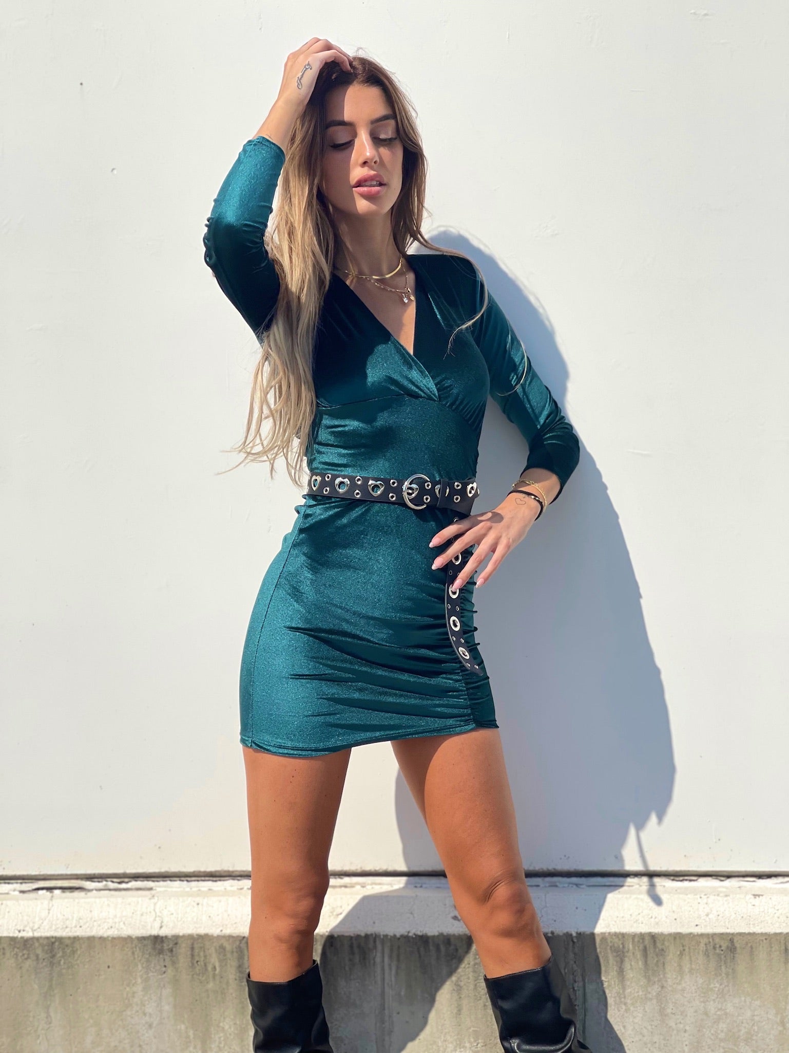 Abito in velluto verde bottiglia