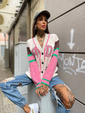 Cardigan influencer bianco rosa