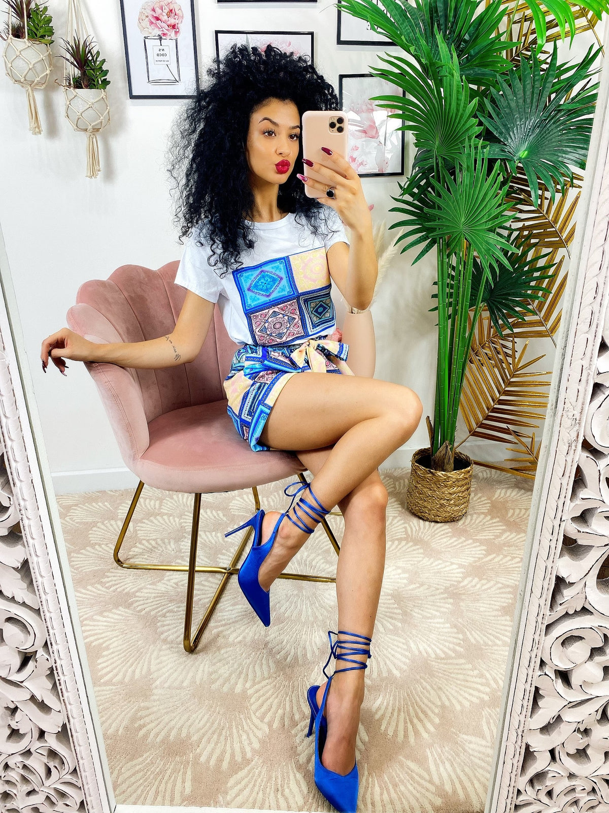 Completo etnico Short e t-shirt base Blu