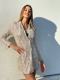 Abito nude frange in paillettes argento