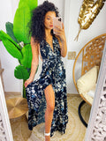 Abito Afrodite con fiori Nero