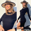 Abito in maglia nero con catene Oro