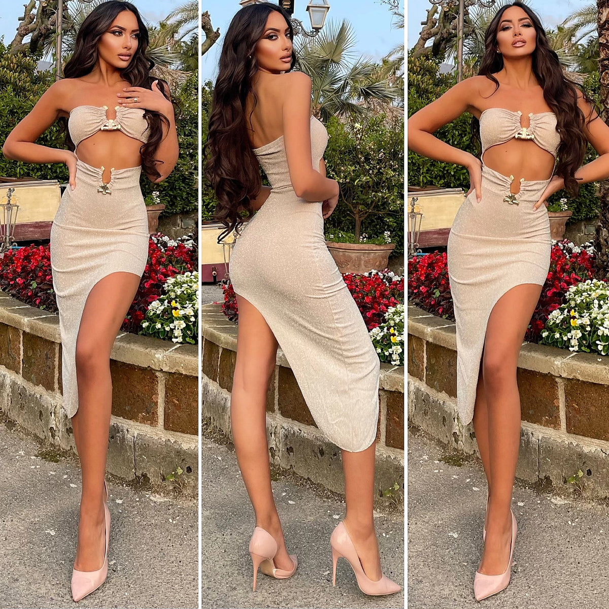 Abito midi in lurex oro
