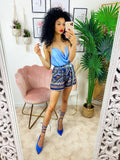 Short etnico dettaglio blu
