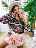 Camicia fiorata con borsetta base Nera