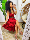 Abito in raso con gonna asimmetrica rosso