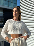 Maglioncino crop panna a trecce