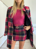 Cappotto check fucsia nero