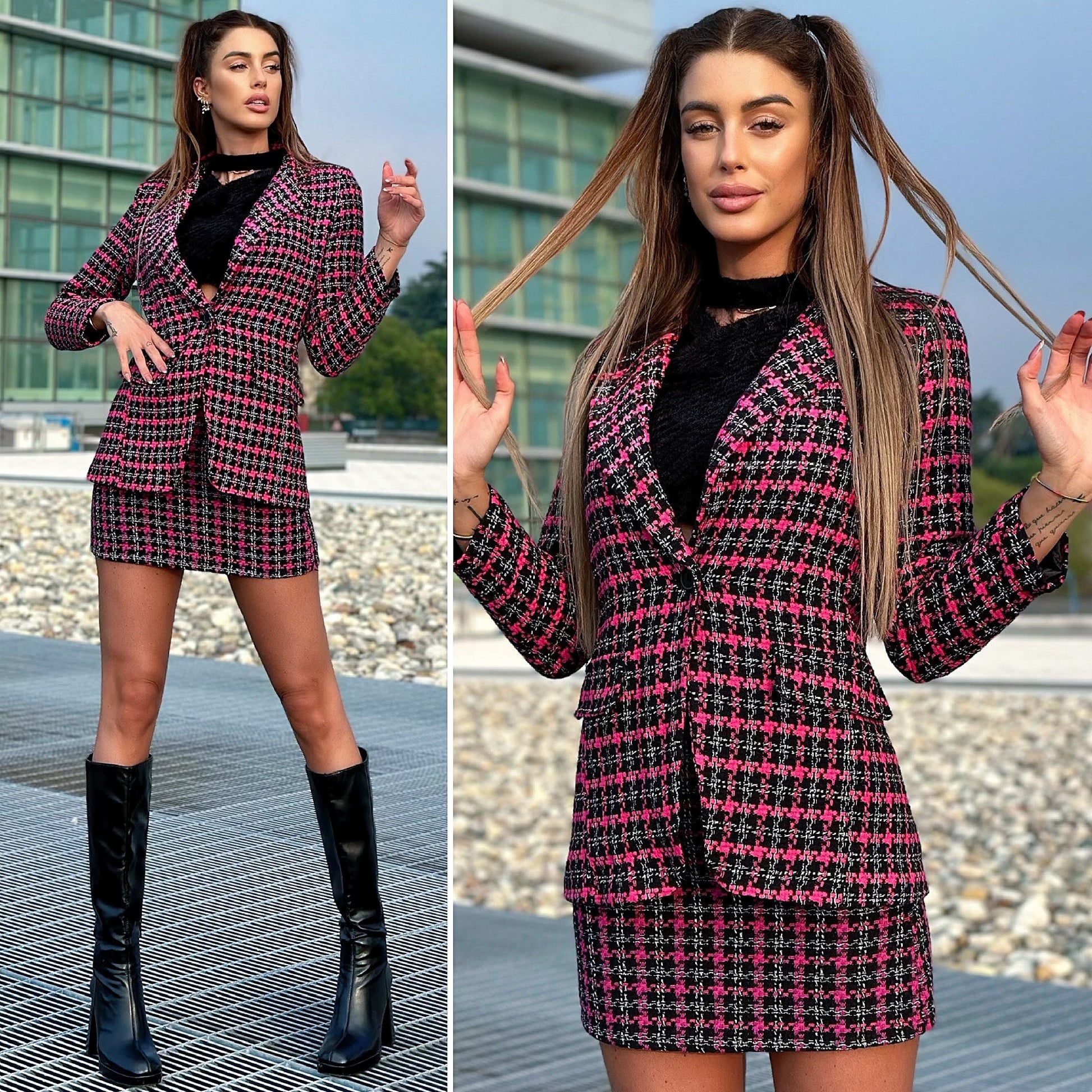 Giacca check Fuxia