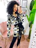 Cardigan Nero e Beige con frange e cinta