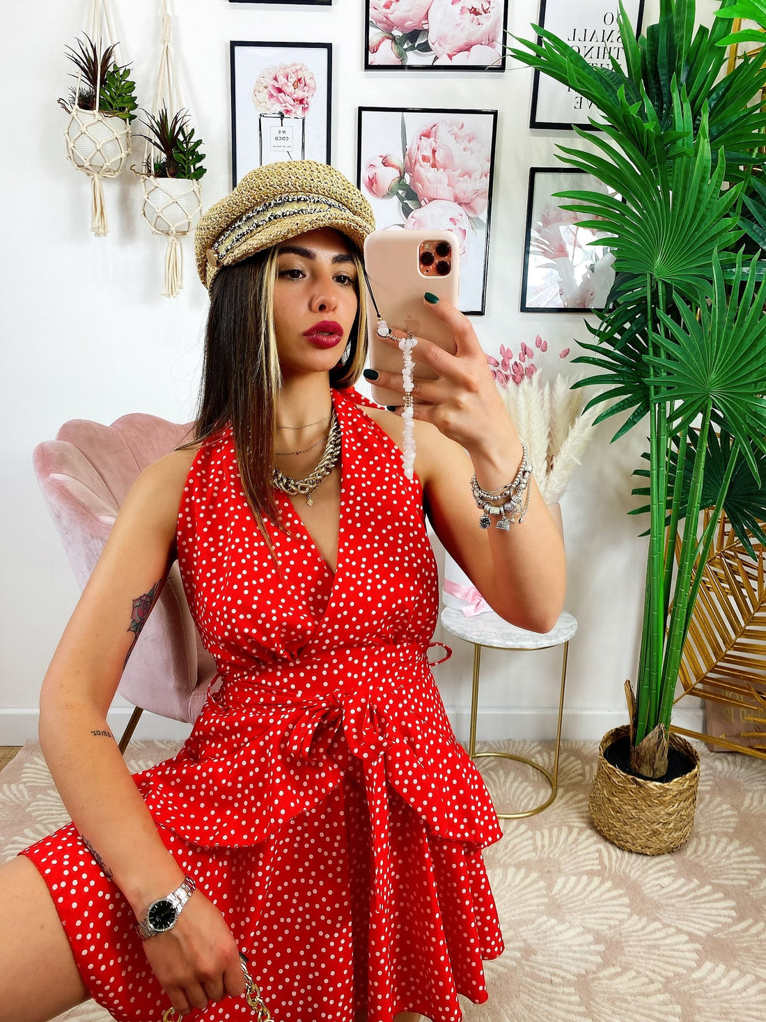 Tutina a balze e pois Rosso con cintura