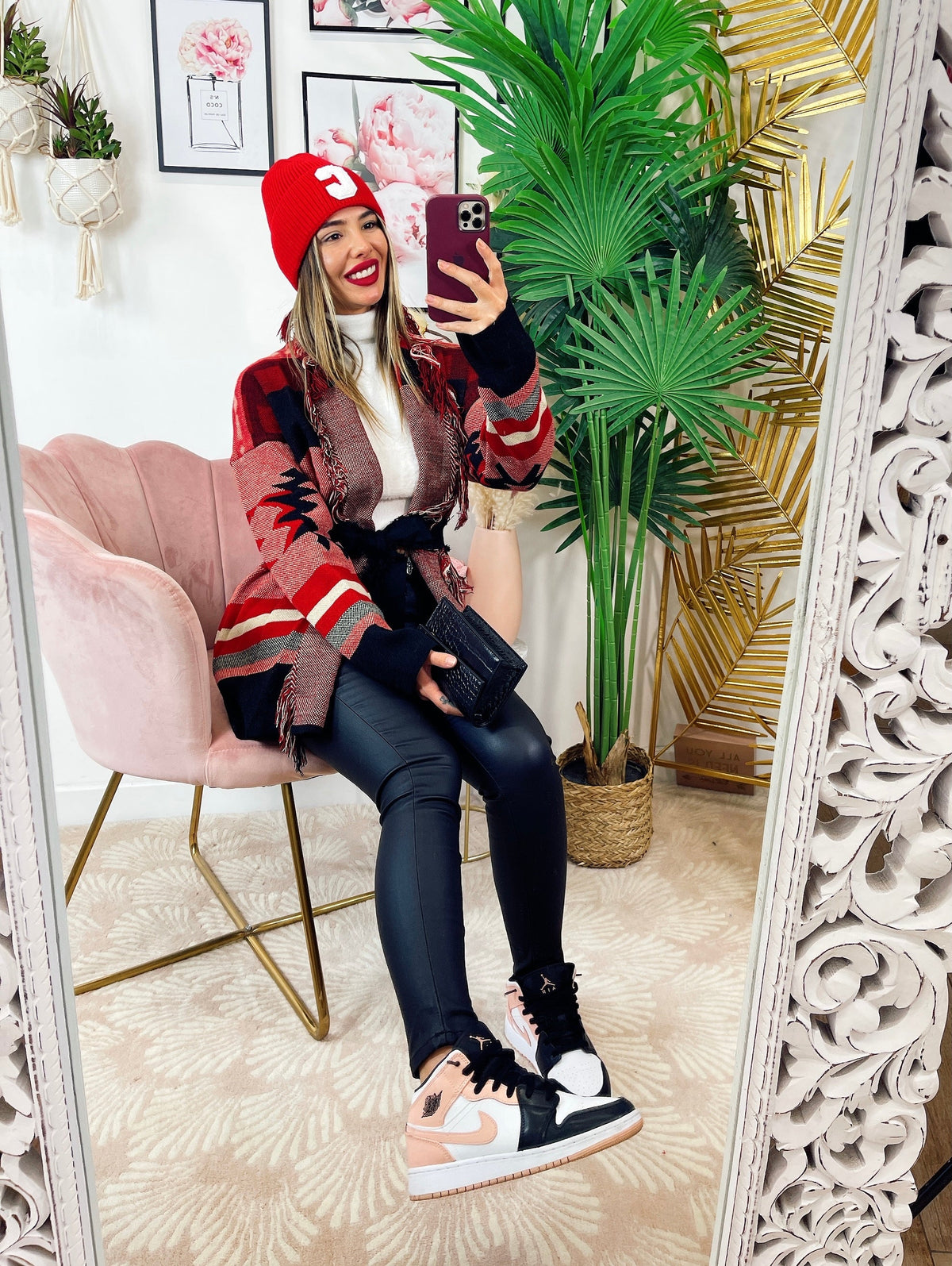 Cardigan con frange Rosso Nero