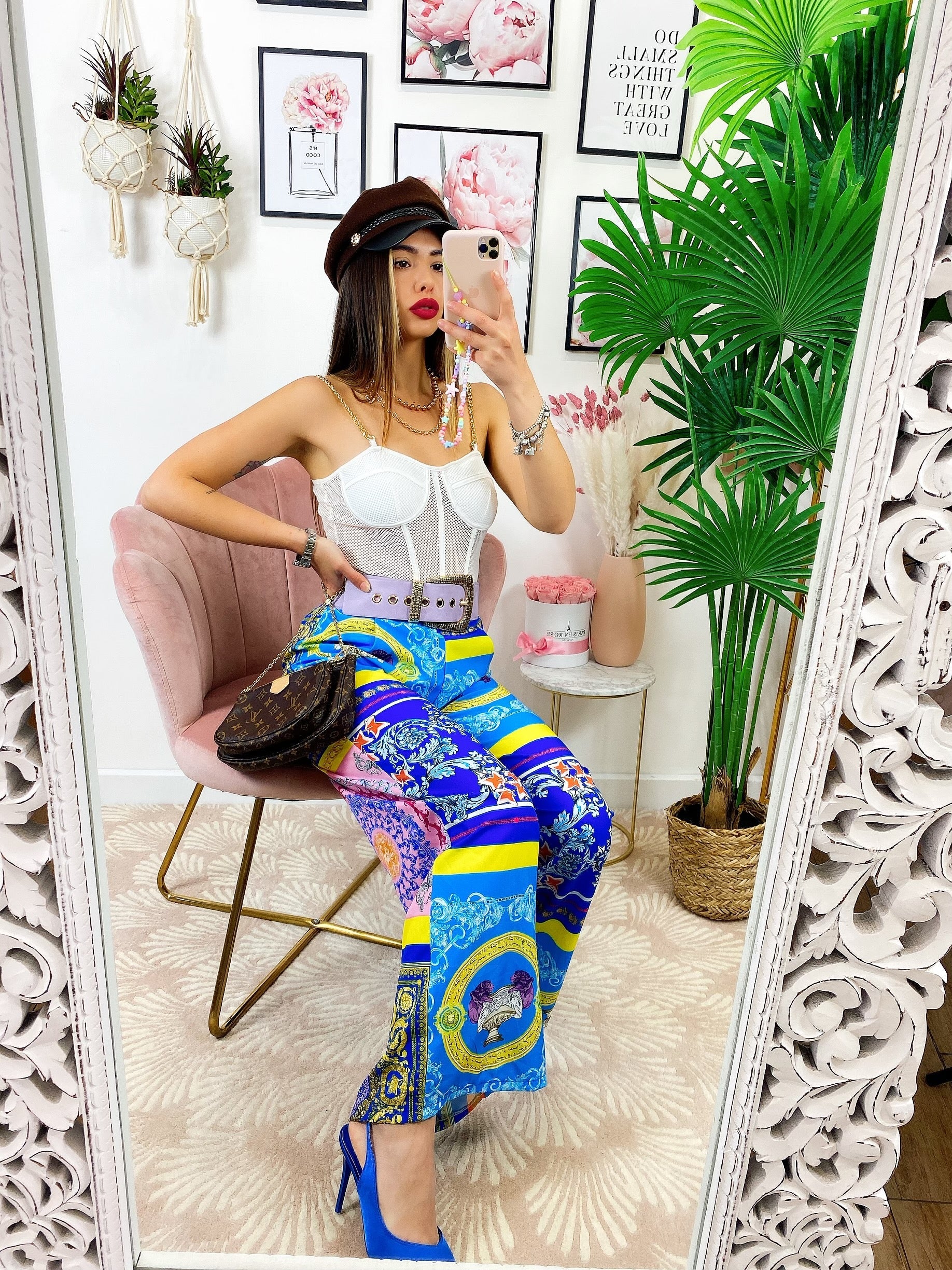 Pantalone a zampa stampa etnica Base Blu