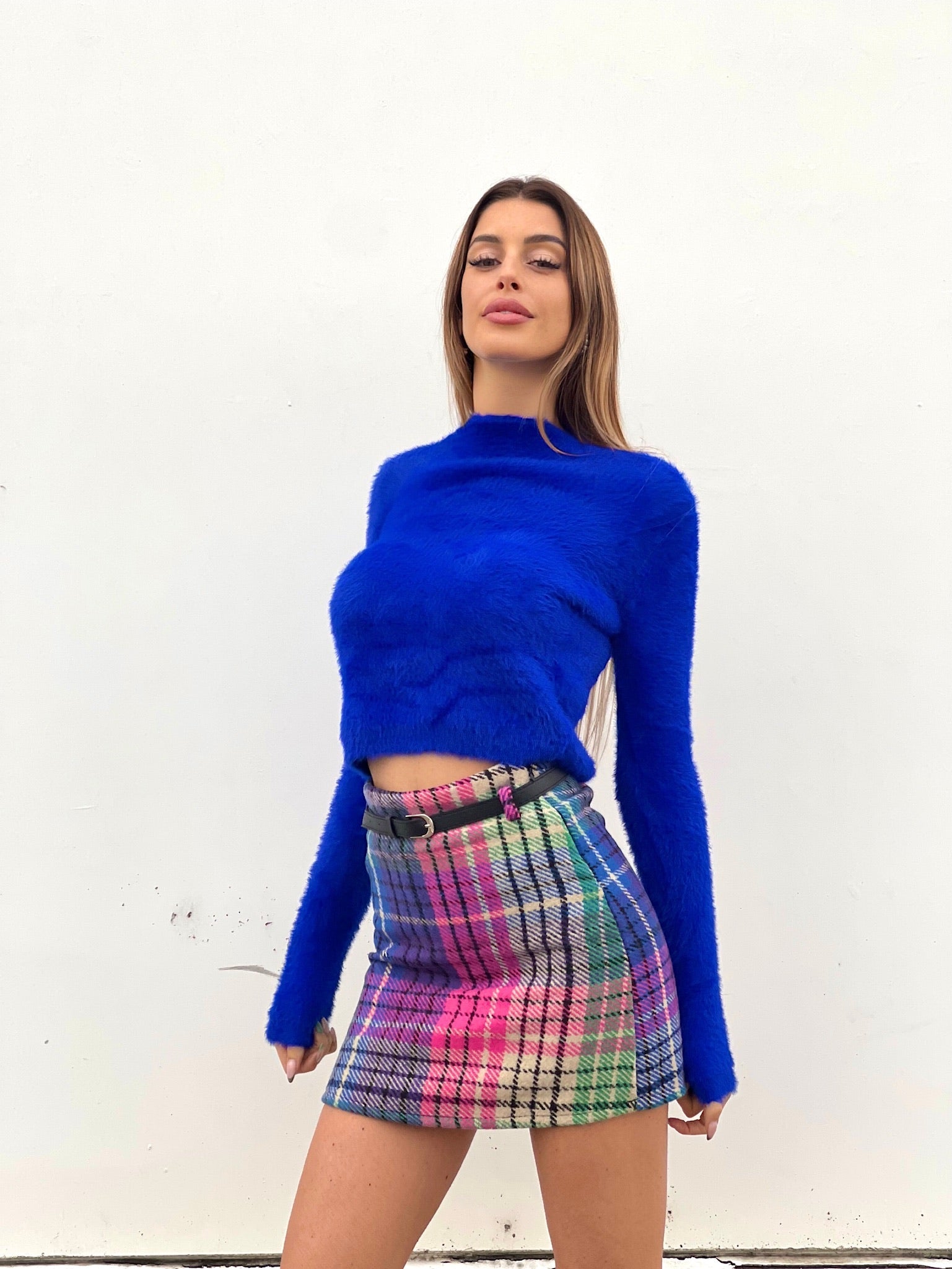 Gonna in tweed Fuxia blu