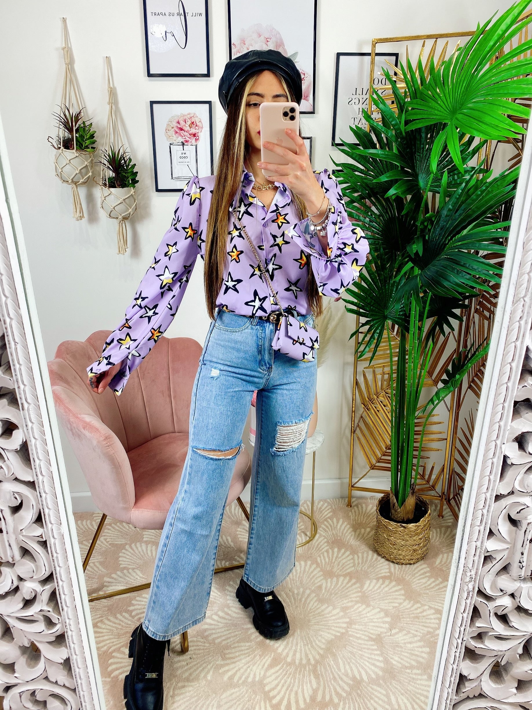 Camicia Lilla con Stelle e borsetta inclusa