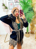 Cardigan con frange Nero Camel
