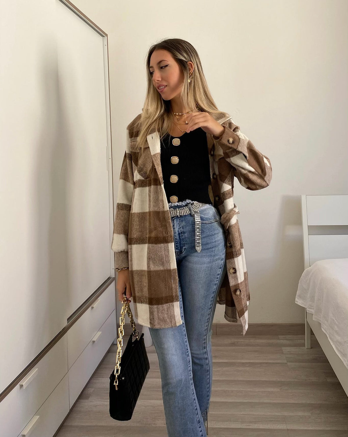 Giacca check choco nude