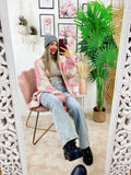 Cardigan morbido a righe rosa