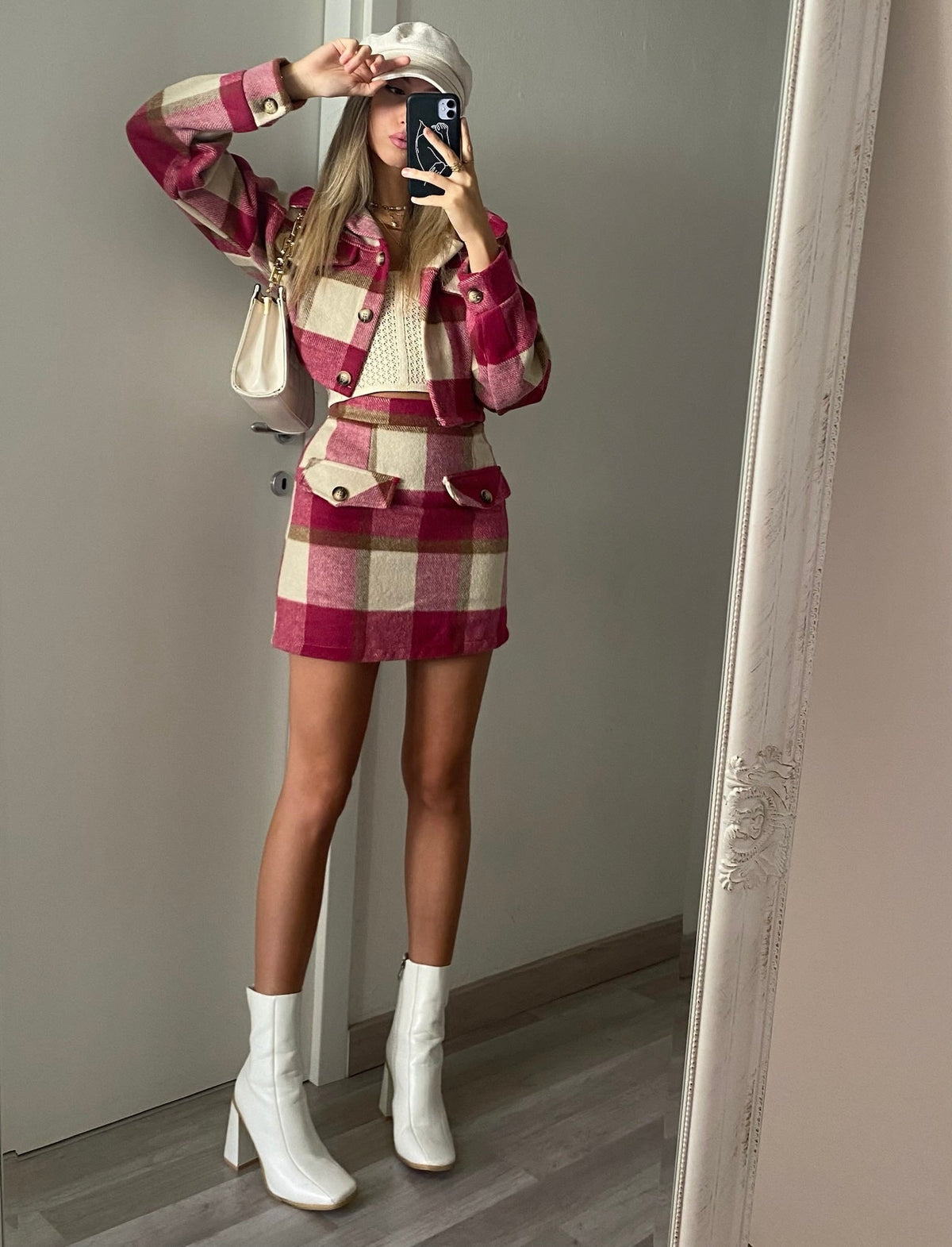 Completo giacca e gonna tweed Fuxia nude