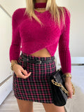 Gonna in tweed nero Fuxia