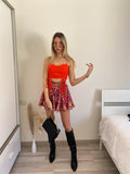 Top rosso con spalline in strass