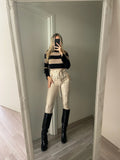 Leggins in eco-pelle con catene beige