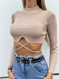 Top nude a costine con lacci