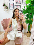 Tutina a Blazer bicolor con borsetta bianco Rosa