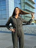 Tuta intera verde militare con zip