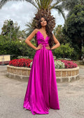 Abito in raso lungo con maxi gonna peonia
