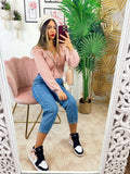 Maglione con bottoni gioiello a cuore rosa