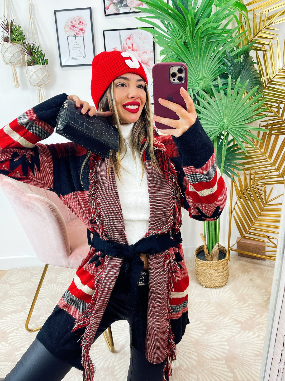 Cardigan con frange Rosso Nero