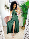Abito in raso incrociato verde militare