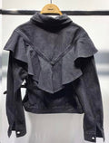 Giacca di jeans nero con rouches e marsupio