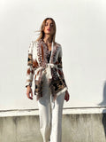 Cardigan Camel/Black con frange e cinta