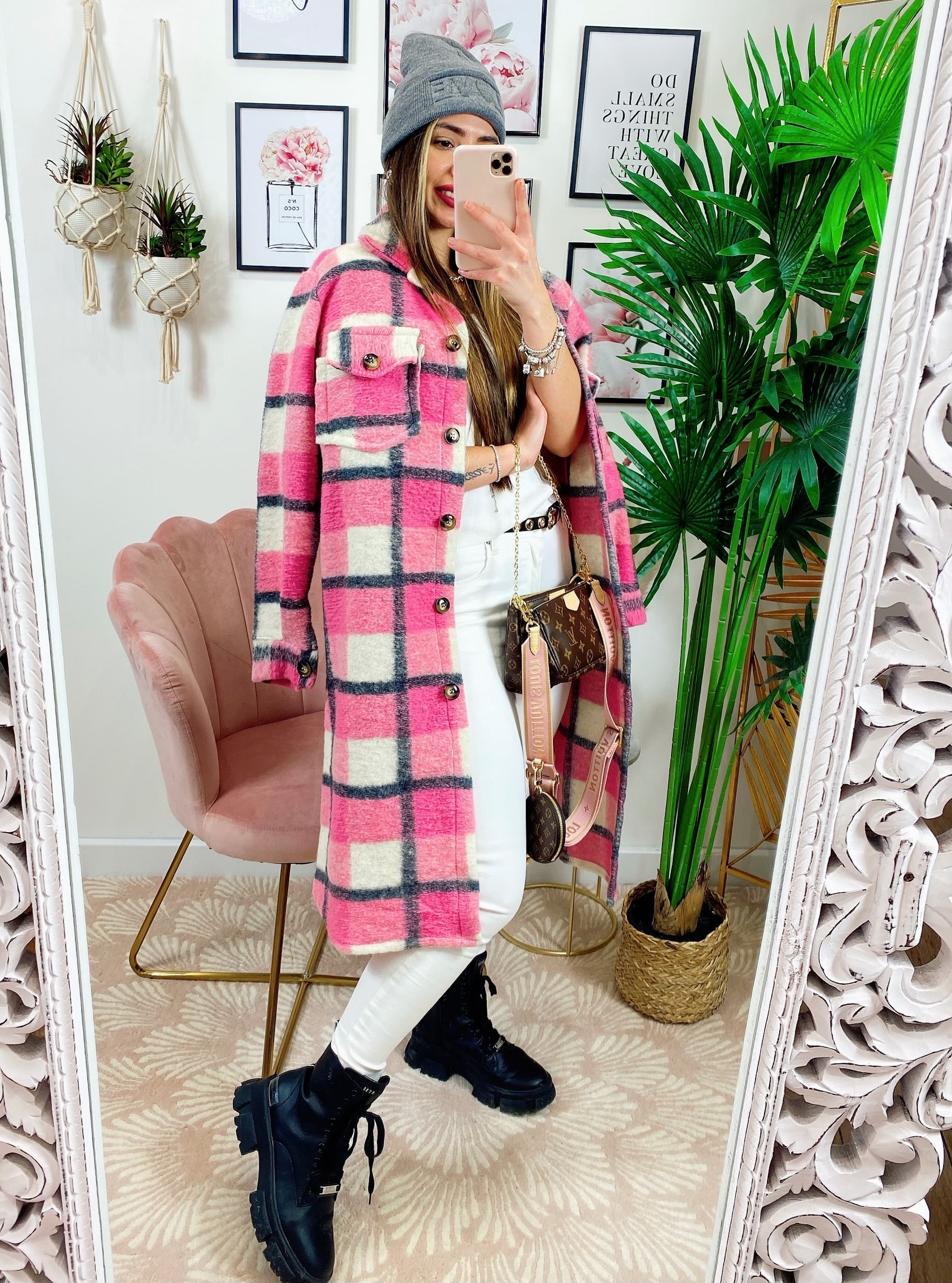 Giacca a quadri lunga Rosa