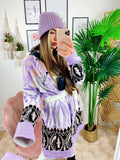 Cardigan con frange e cinta lilla