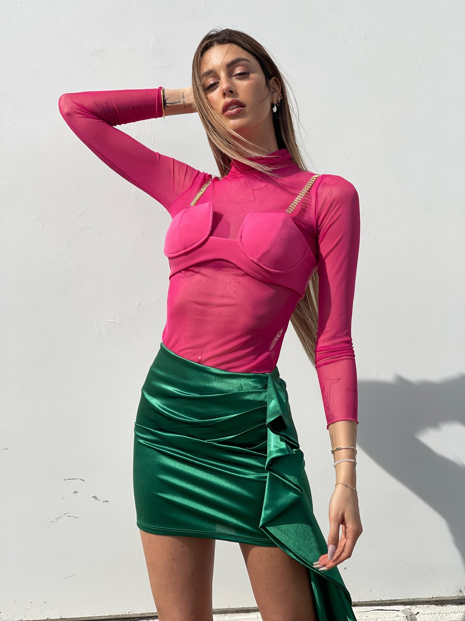 Camicia velata con corpino Fuxia