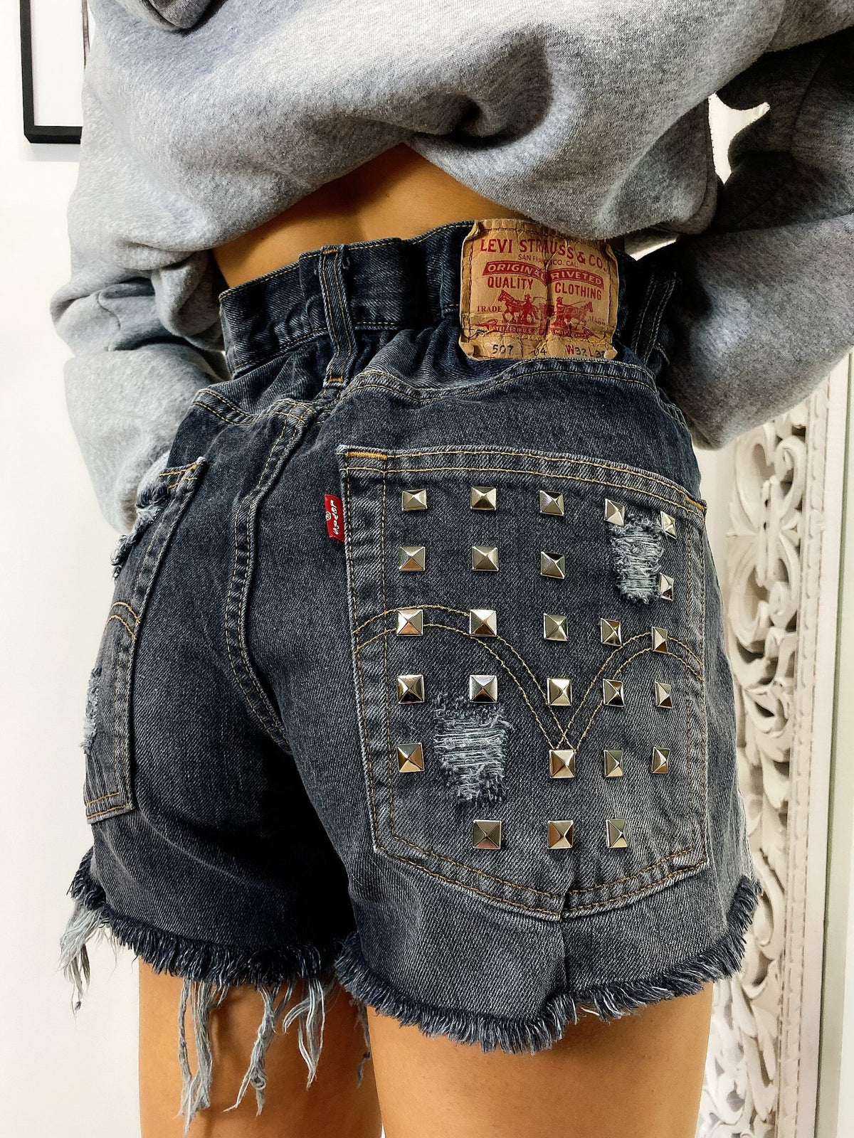 Short Levi’s Vintage con Borchie bagno grigio scuro
