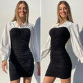 Abito arricciato nero con camicia