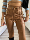 Leggins in eco-pelle con catene Camel