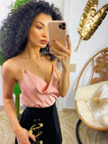 Canotta in raso con spalline in catena