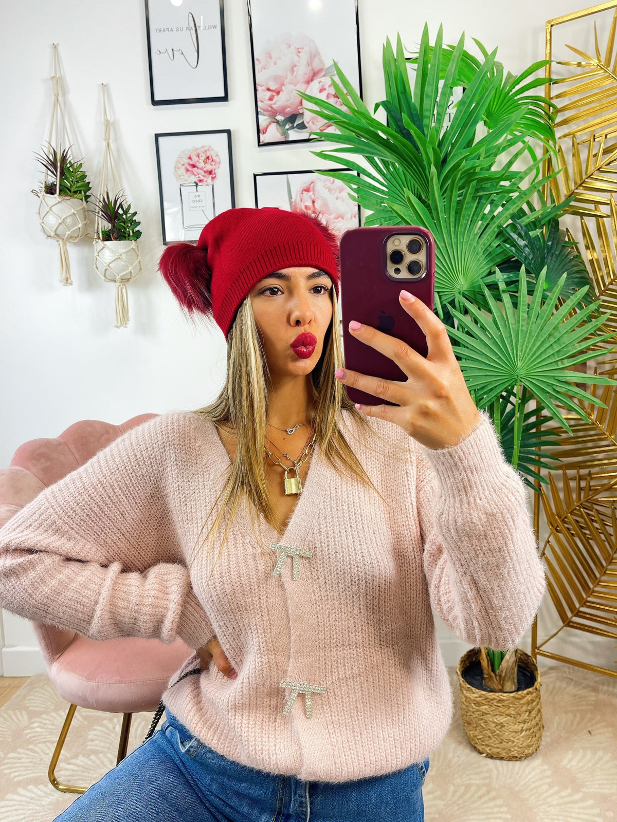 Maglione Rosa con fiocchi gioiello