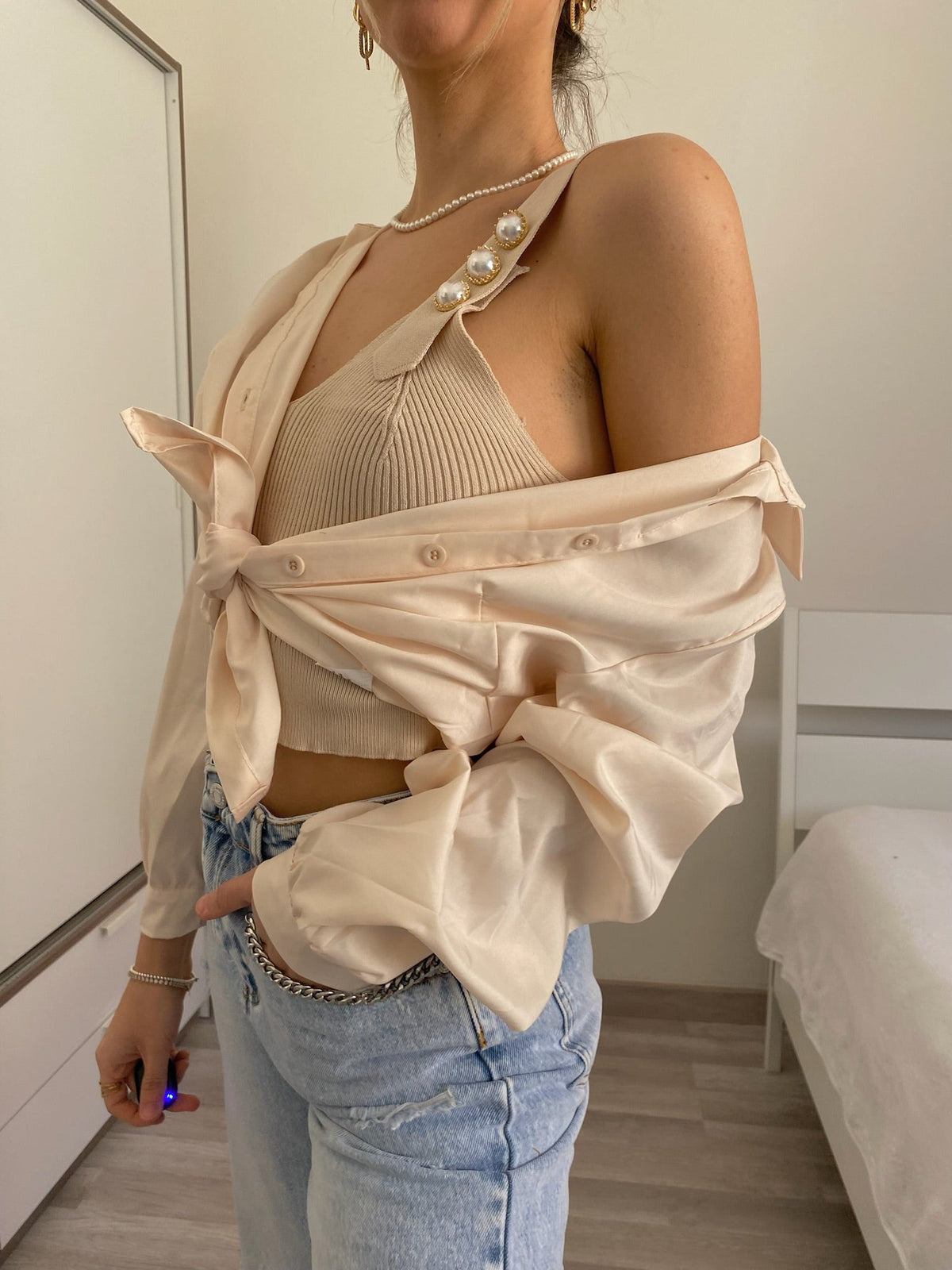 Top più camicia beige