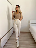 Pantalone vita alta panna