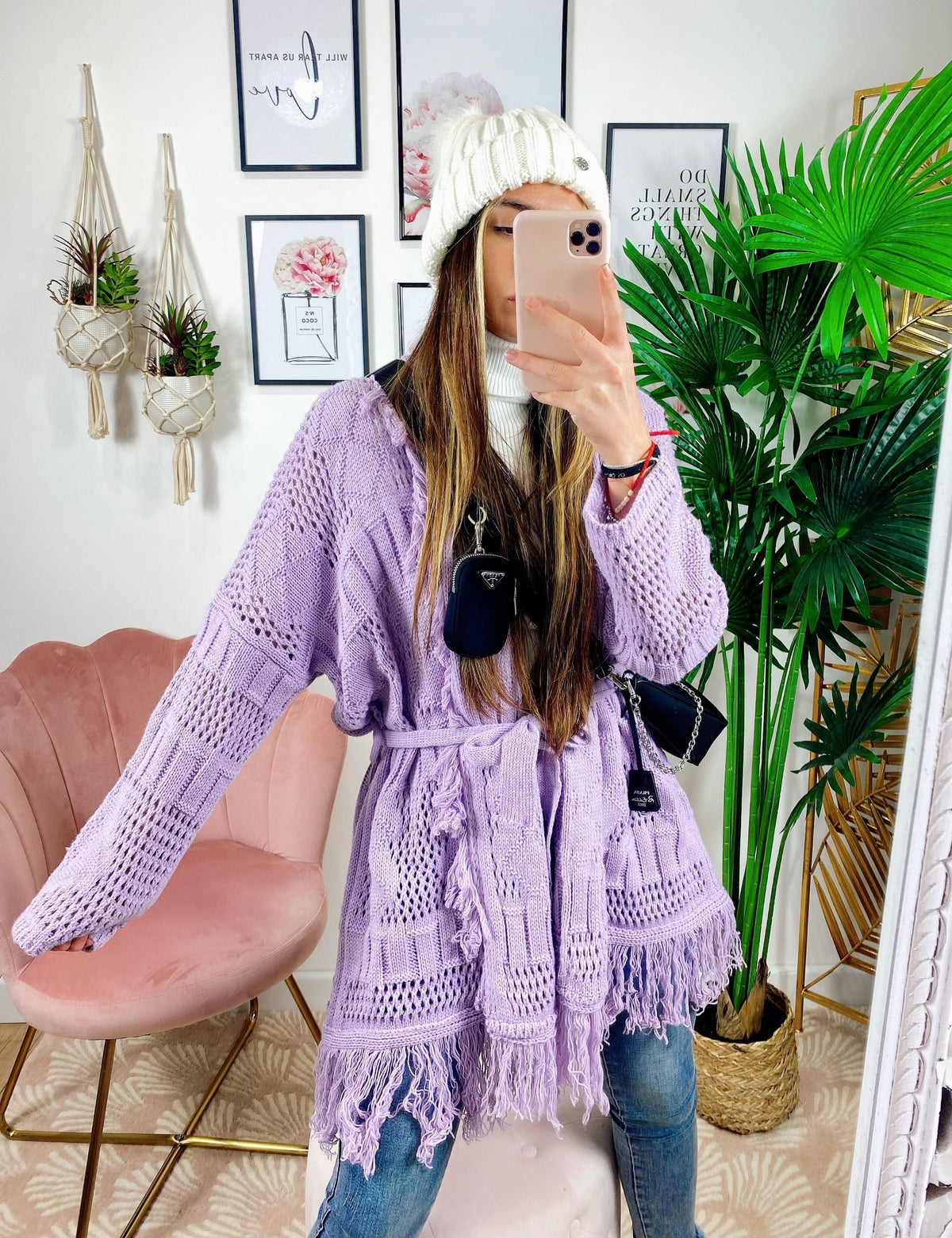Cardigan sfrangiato lilla