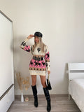 Maxi maglione collo alto con cavalli base Fuxia