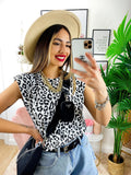 Maglia con spalline bombate a fantasia maculata