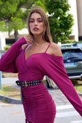 Abito glitter arricciato fuxia